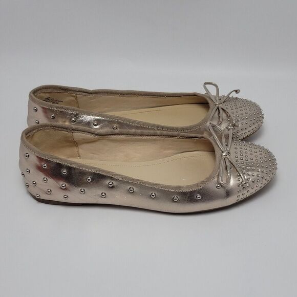 Nine West Women's Metallic Curvy 3 Bow Tie Studded Ballet FlatsSize 9.5 M - Picture 1 of 13